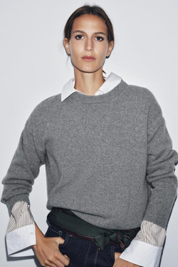 ZARA ДЖЕМПЕР ИЗ КАШЕМИРА И ШЕРСТИ С ДЛИННЫМИ РУКАВАМИ, СВЕТЛО-СЕРЫЙ