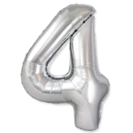 Шар фольгированный Цифра 4 101 см (Серебряный)