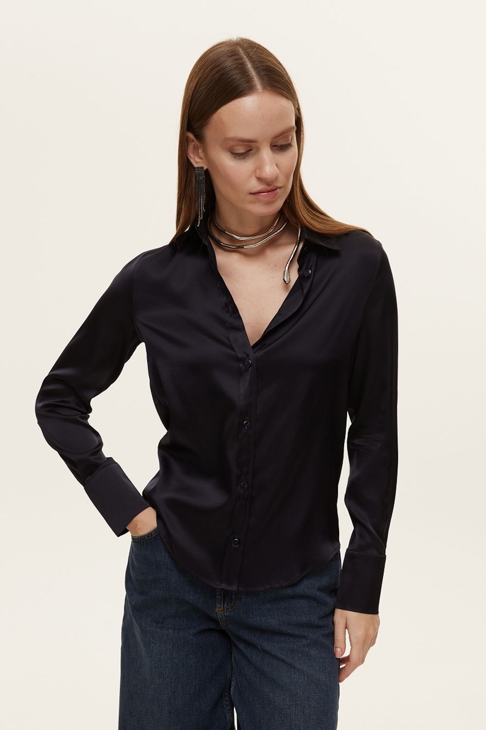 Рубашка Кельн синий шелк