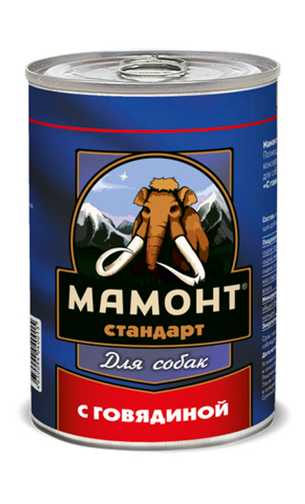 Влажный корм Мамонт Стандарт Говядина для собак жестяная банка 970 г