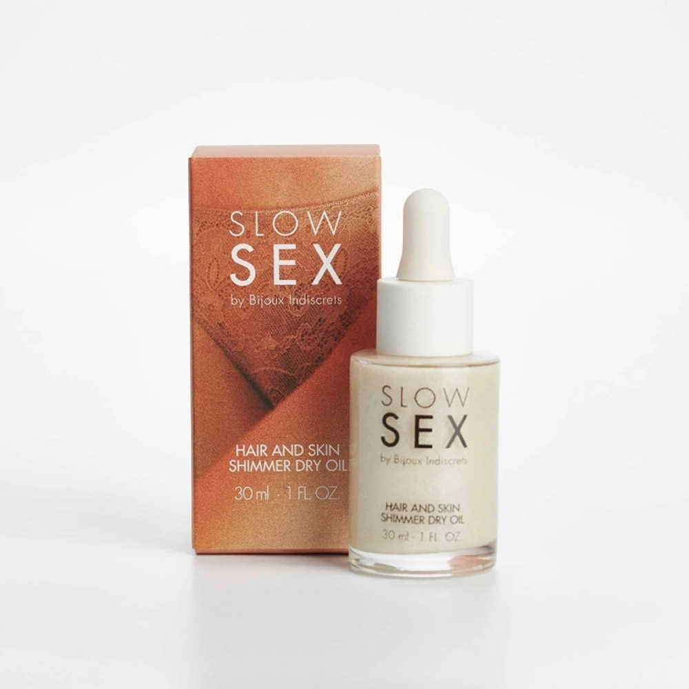 Масло для тела и волос с шиммером Bijoux Indiscrets Hair and Skin Shimmer Dry Oil - SLOW SEX, 30 мл