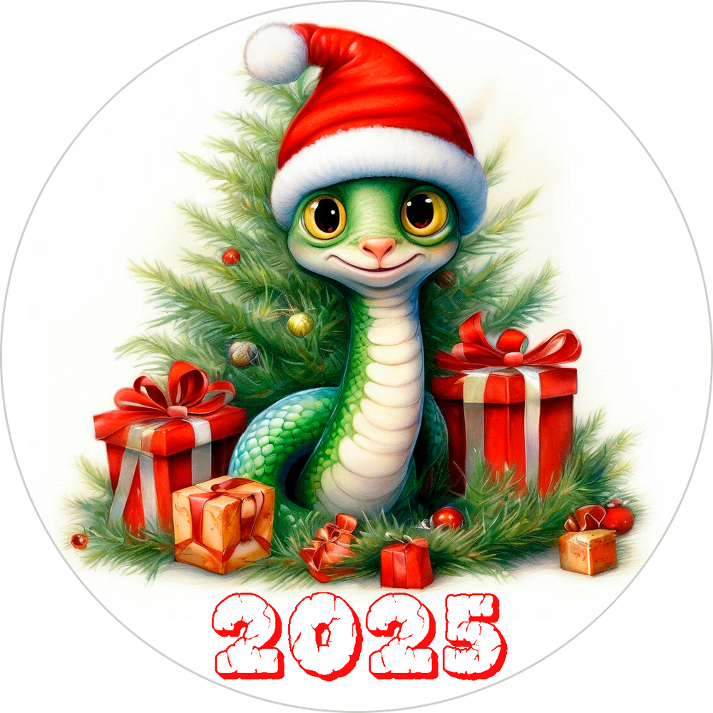 Вафельная картинка Новогодняя 2025 Змейка (диаметр 14,5 см)