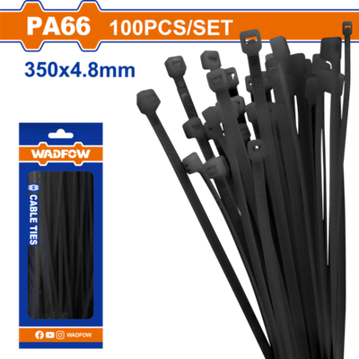 Кабельные стяжки черные 4.8х350 мм 100 шт (50/100) WADFOW WTEB535048