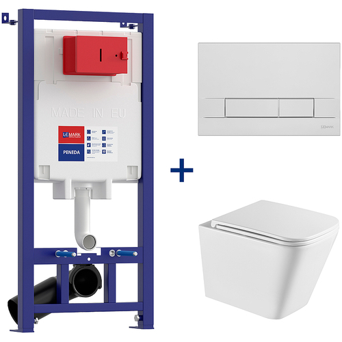 Комплект унитаза с инсталляцией Lemark Florex 100801419 с сиденьем Микролифт и клавишей смыва Хром глянцевый