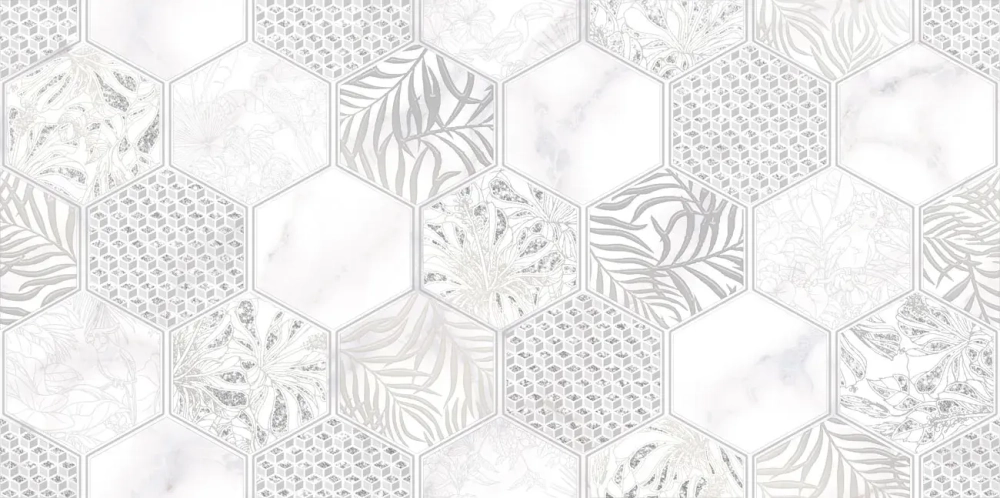 Декоративная плитка ALMA Ceramica DWU09GRG027 Grigio 50x24.9 сераябелая глянцевая с орнаментом