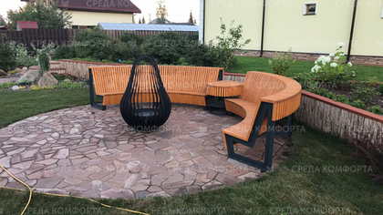 Большая полукруглая скамейка SK00009 Диаметр 4000 внешний 4000х2000х1050 длина дуги 6280