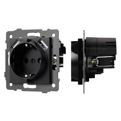 Механизм розетки с USB зарядкой SCT-MUAA-PL-BK-V (250V, 16A) (Arlight, -) 049819