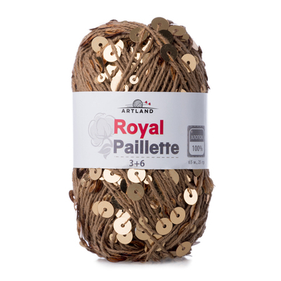 Королевские пайетки/Добавочная нить хлопок с пайетками 3/6 мм, 25 гр, 65 м, коричневый с золотом