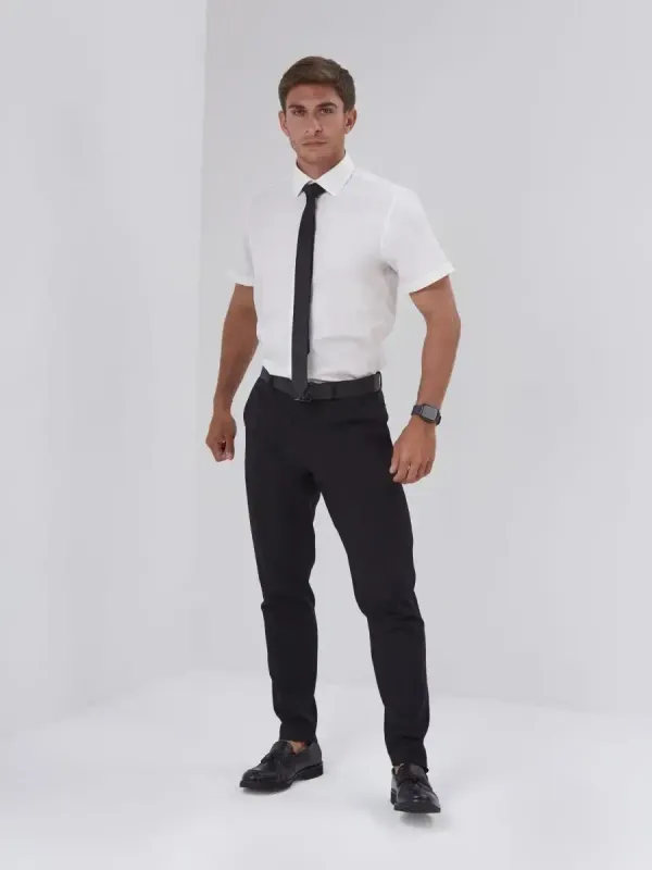 Рубашка приталенная SLIM FIT с коротким рукавом, молочная