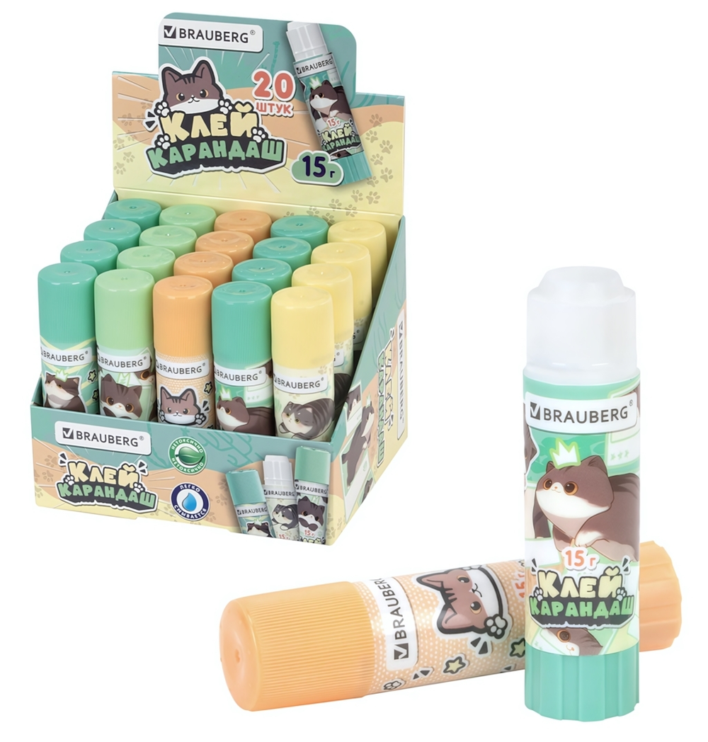 Клей-карандаш 15г. кросс-серия "Милые коты" в ассорт. (BRAUBERG)