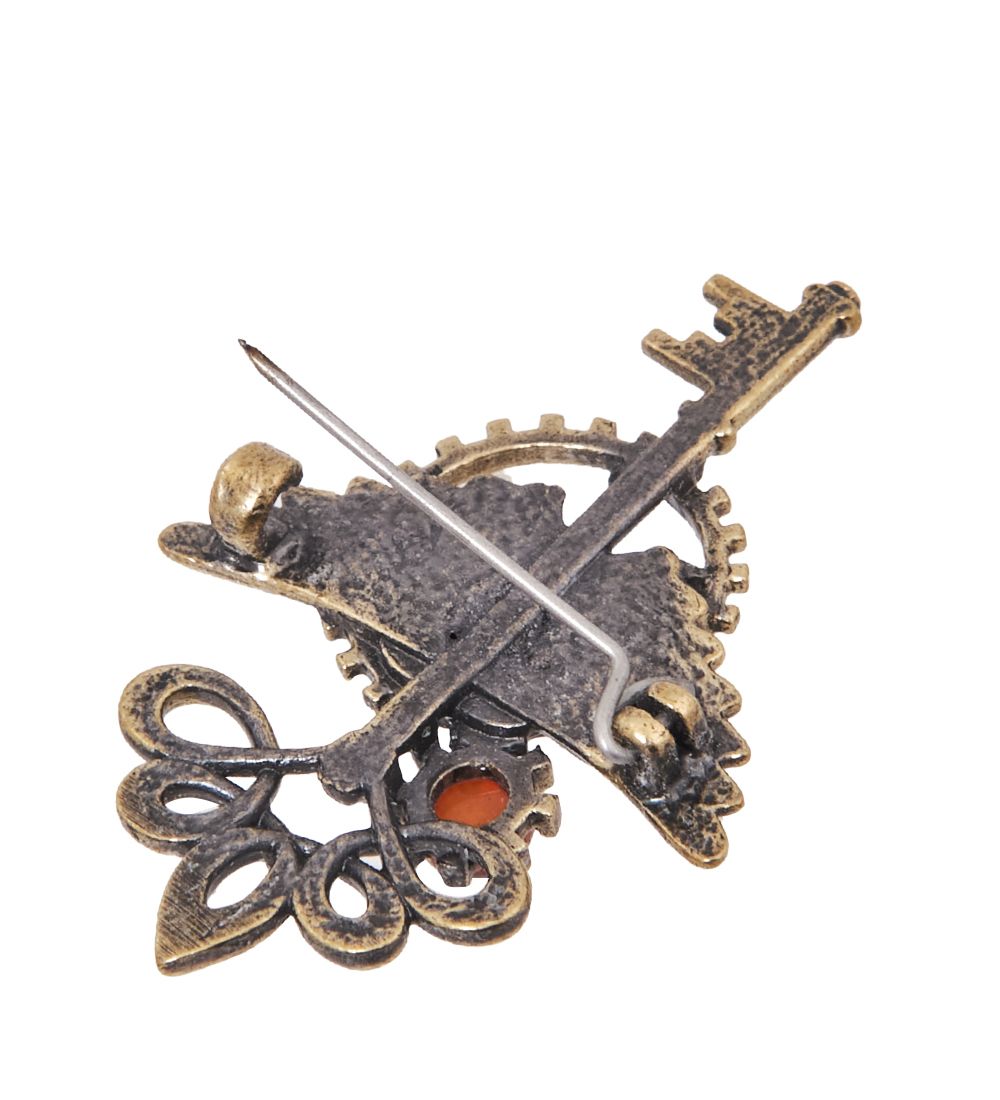 AM-4060 Брошь «Ключ Времени» (латунь, янтарь)
