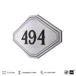 Номерок на дверь квартиры 494, для кабинета, офиса, шильдик 9 х 7 см, брашированная сталь, Айдентика Технолоджи