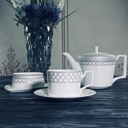 Lenardi 145-592 Чайный сервиз 18пр. ВЕРСАЛЬ СЕРЕБРО в под.уп.(х2)Костяной фарфор