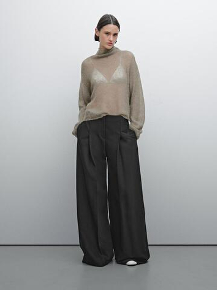 Massimo Dutti Ажурный свитер, коричневый