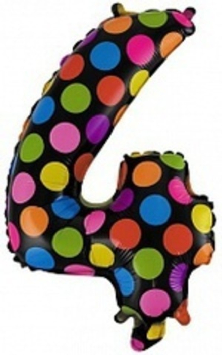 Шар с клапаном (16''/41 см) Мини-цифра 4 Супер Яркий