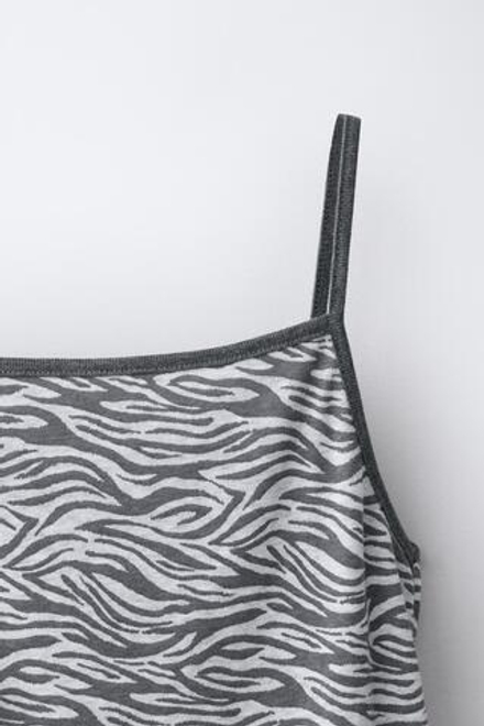 ZARA ТОП С ПРИНТОМ, СЕРЫЙ МЕЛАНЖ