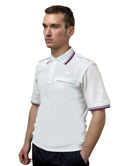 [М] Рубашка (поло) "Полиция МВД" (триколор) белая нов\обр, кор. рукав (приказ № 777)