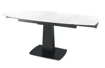 Стол "ВЕГА" 120-180, керамика Snow mountine stone глянцевая, опоры черный муар