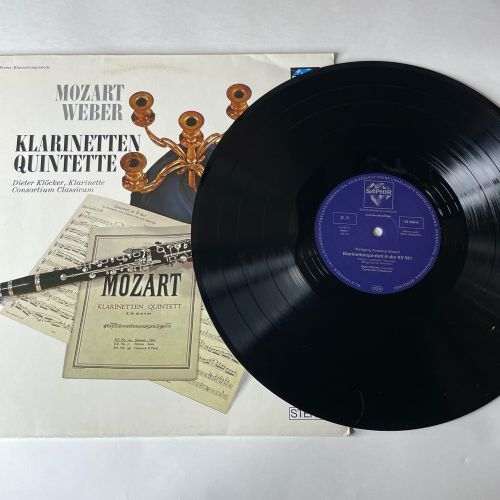 Винтажная виниловая пластинка LP Сборник Классической Музыки, Моцарт, Вебер, Dieter Klocker, Consortium Classicum, Klarinettenquintette (Германия 1977)