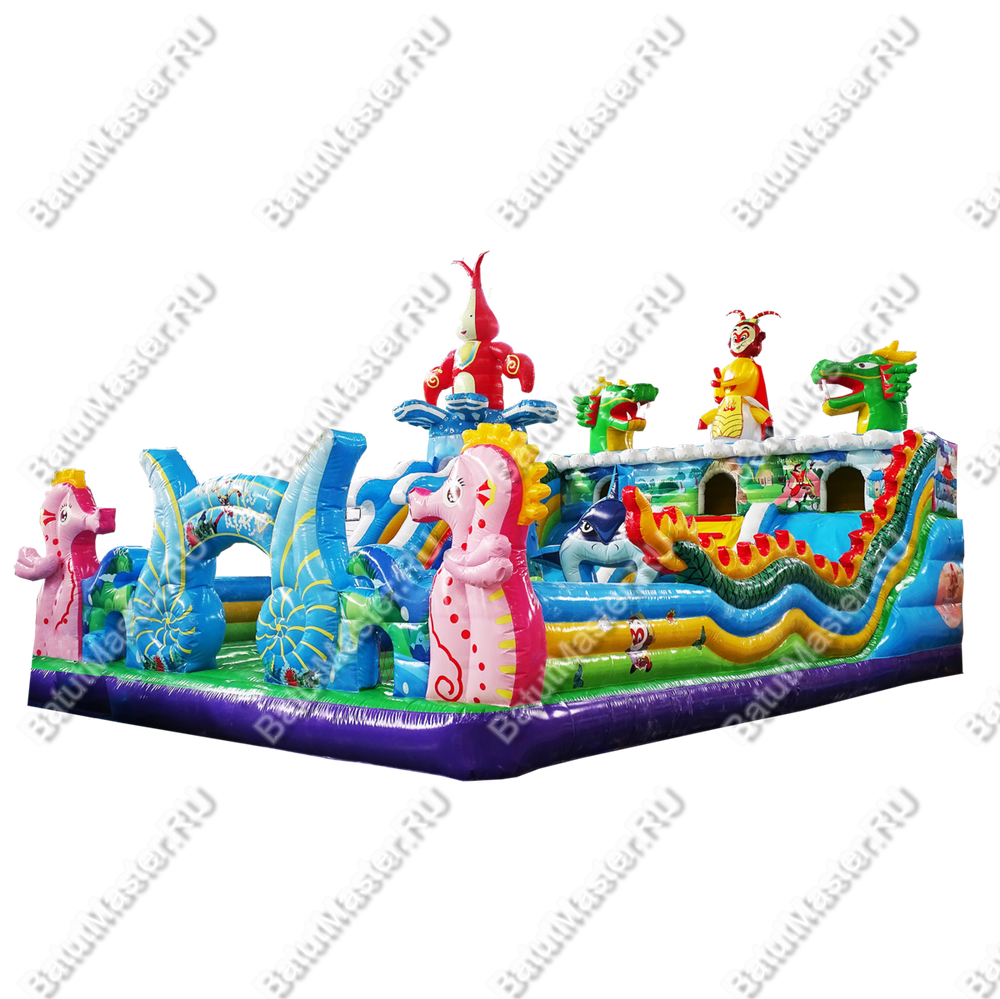 Коммерческий надувной батут "Затерянный остров, три горки" 12*7*7 м