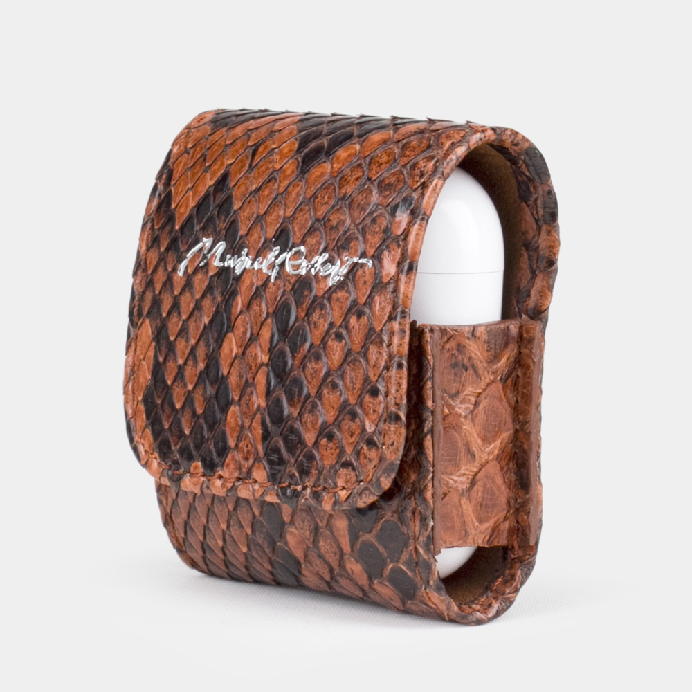 Чехол-держатель для наушников Petit Bisness из натуральной кожи питона коричневого цвета