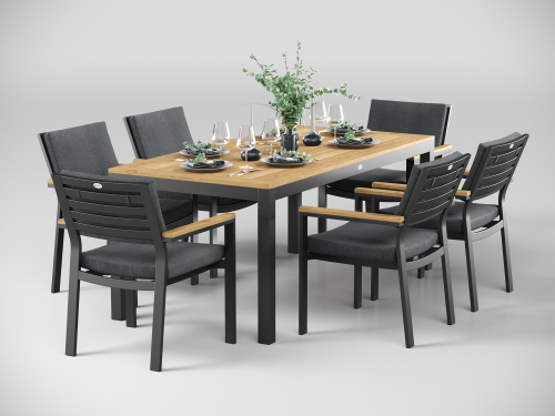 Обеденная группа Gardenini Premium Bella 180 карбон антрацит со стульями Bella