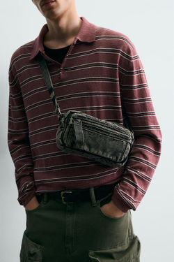 ZARA ДЖИНСОВАЯ СУМКА С ЭФФЕКТОМ ПОТЕРТОСТИ, СЕРЫЙ