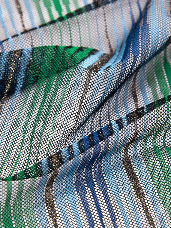 Сетка-стрейч арт.0082, полоски, Италия, синий/зеленый