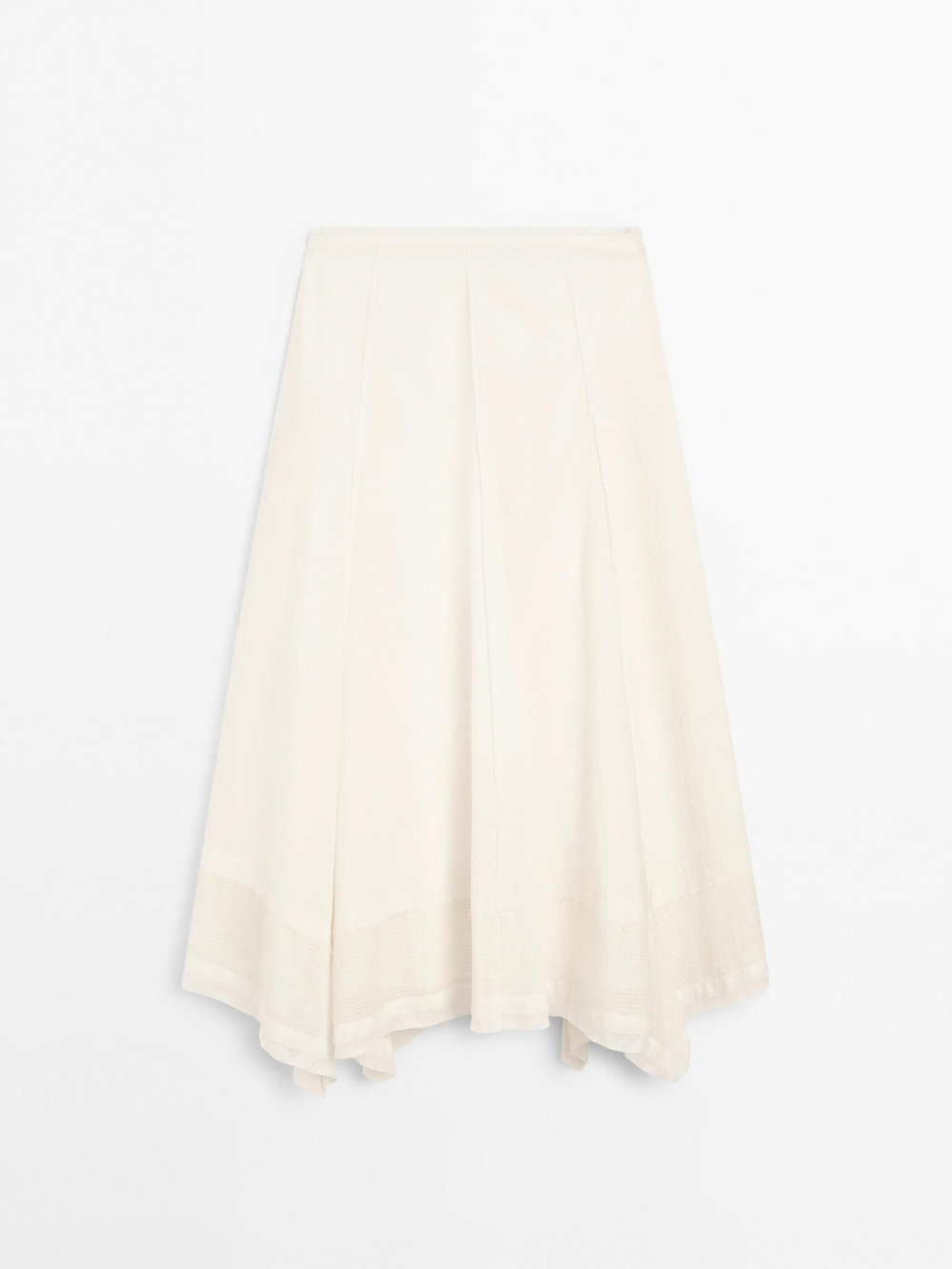 Massimo Dutti Юбка миди из смесового хлопка с декоративными швами, кремовый