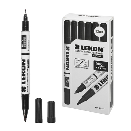 Маркер LEKON DUO перманентный двухсторонний черный (1/12ШТ)