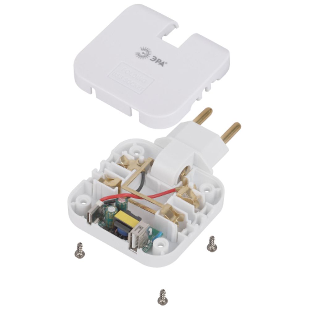 Разветвитель электрический ЭРА SPF-2-FL-USBC поворотный на 2 розетки + 2USB A+C 10А белый | Электротовары