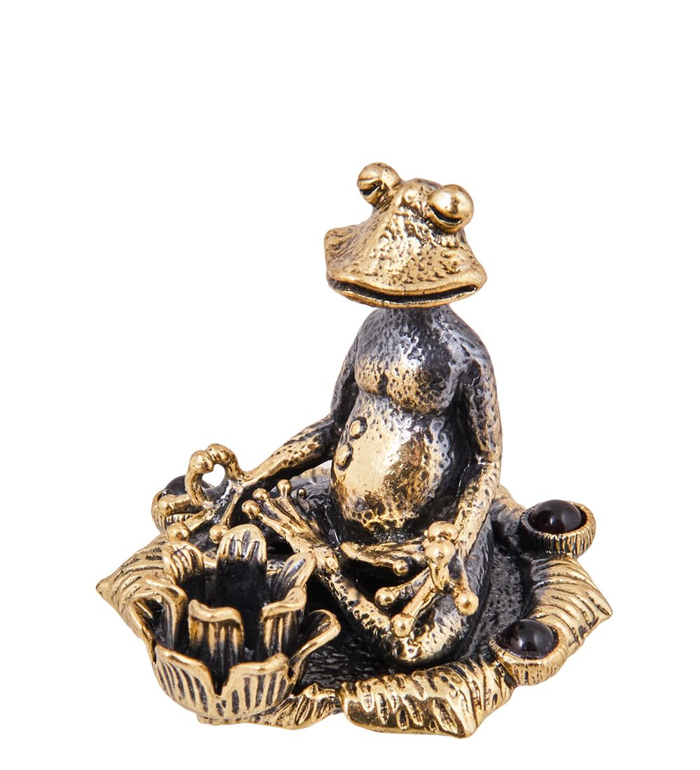 Народные промыслы AM-3912 Подсвечник «Лягушка с лотосом» (латунь, янтарь)