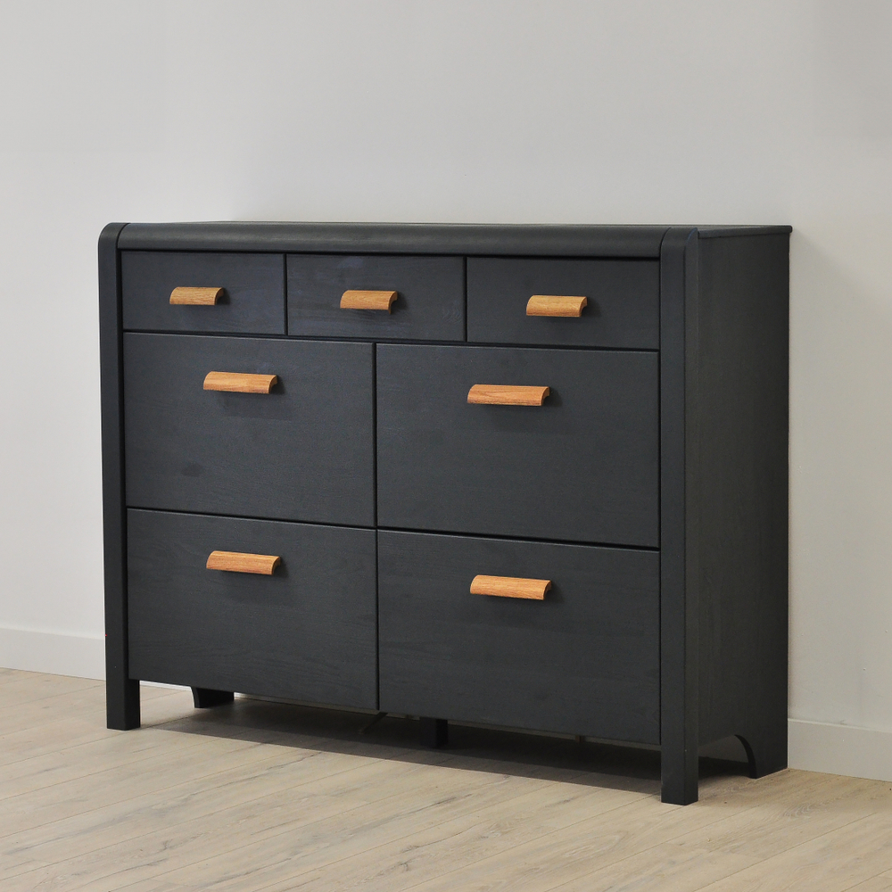 Комод, 131х39х100, Мадейра, для одежды и игрушек, с ящиками, под телевизор, из массива сосны, серый, Dipriz