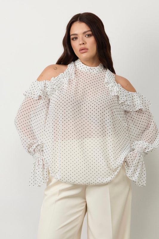 Блузка с открытыми плечами, принт горох