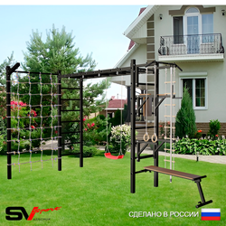 Уличная шведская стенка Sv Sport рукоход с комплектом турник прямой У5205 (Турник/Брусья/Стойка/Скамья/"Лодочка"/Кронш бокс/Канат/кольца/лестница/Сетка)