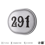 Номерок на дверь квартиры 291, для кабинета, офиса, шильдик 9 х 7 см, серебристый, Айдентика Технолоджи