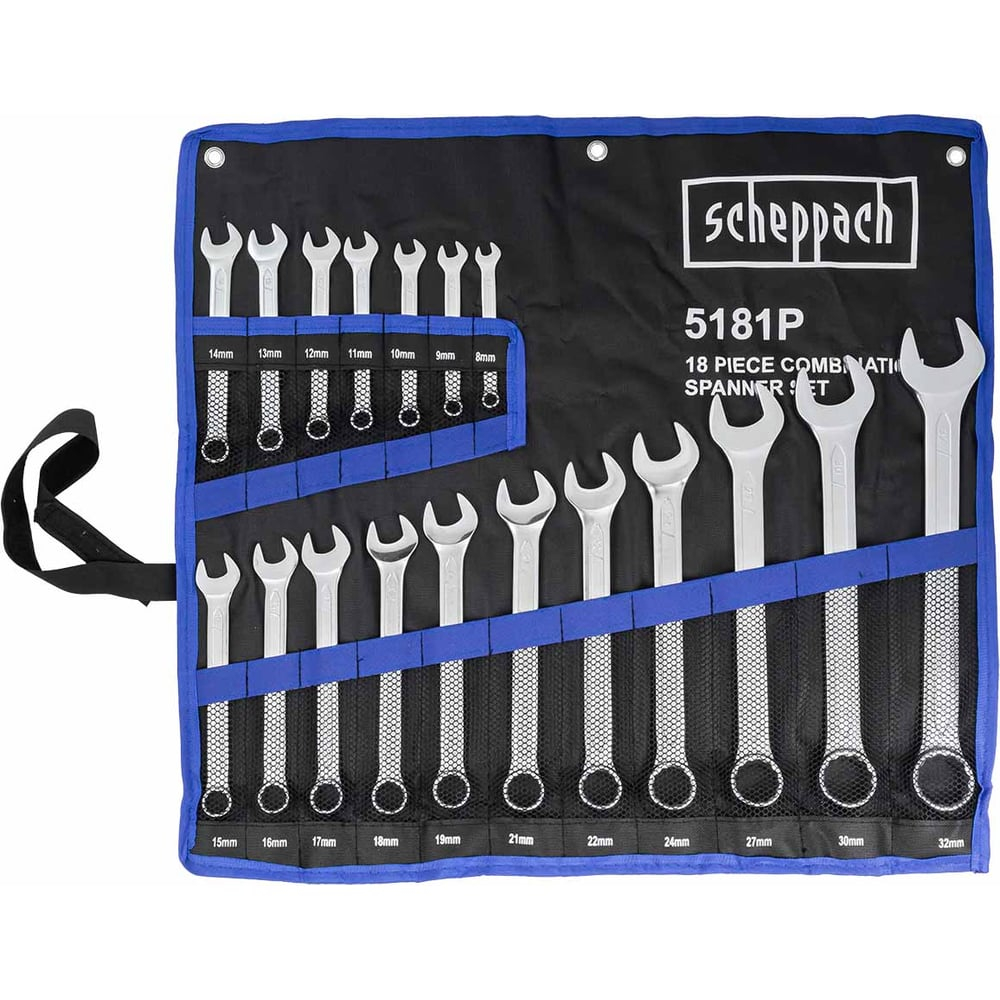 Набор комбинированных ключей Scheppach 8-19, 21, 22, 24, 27, 30, 32 мм, 18 предметов Sch-5181P(59128)