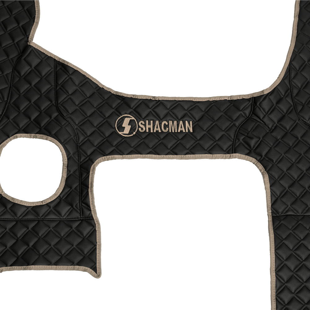 Ковры Shacman X-3000 (экокожа, черный, бежевый кант, бежевая вышивка)