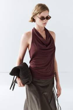 Massimo Dutti Топ из 100% хлопка со сборками, бургунди