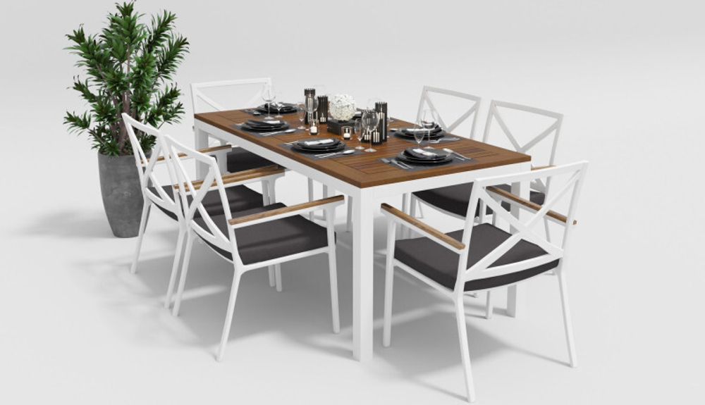 Обеденная группа Gardenini Bella 180 белый антрацит со стульями Calma