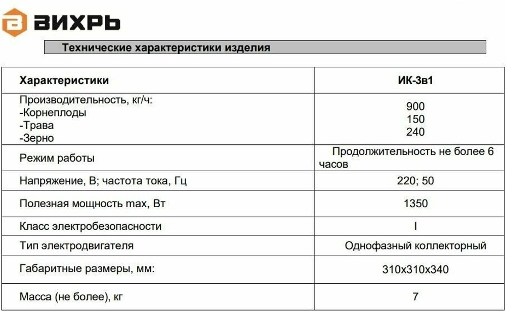 Измельчитель кормов ВИХРЬ 1350Вт (ИК3в1)