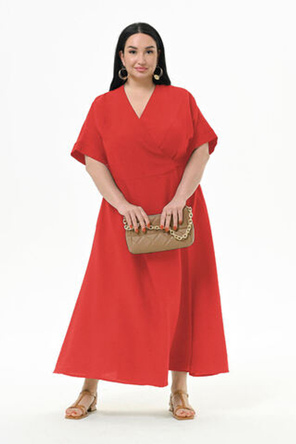 Платье из фактурной вискозы запашное Паприка