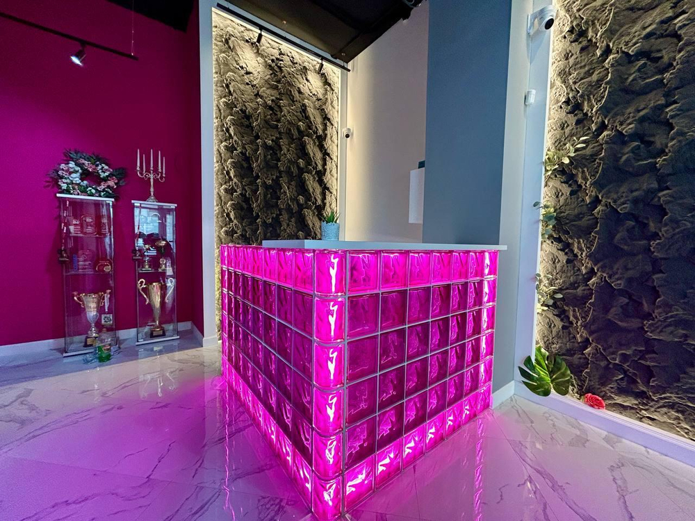 Стеклоблок малиновый волна окрашенный изнутри Vitrablok 19x19x8