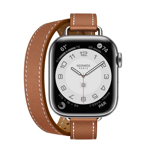 Умные часы Apple Watch Series 7 Hermès GPS + Cellular 41mm Silver Stainless Steel Case with Attelage Double Tour (Gold)