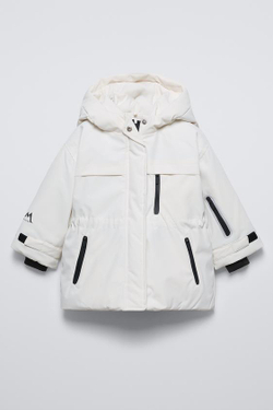 ZARA НЕПРОМОКАЕМАЯ ВЕТРОЗАЩИТНАЯ КУРТКА, ЖЕЛТОВАТО-БЕЛЫЙ