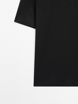 Massimo Dutti Хлопковая футболка-поло с короткими рукавами, черный