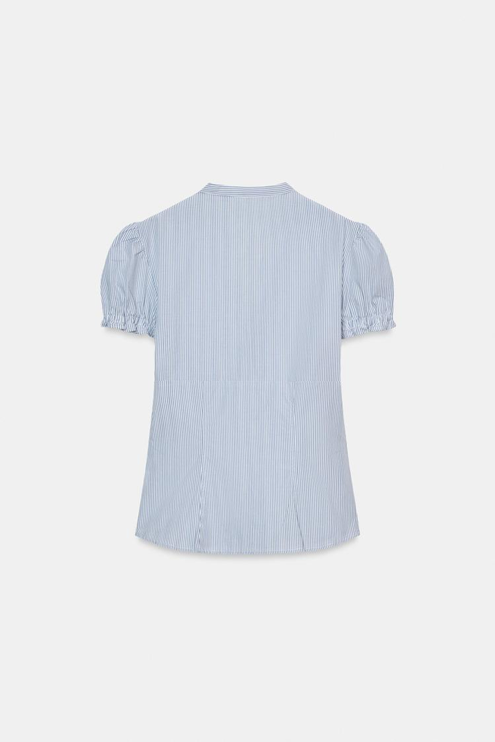 ZARA РУБАШКА ИЗ ПОПЛИНА С ВОЛАНАМИ, СИНИЙ/БЕЛЫЙ