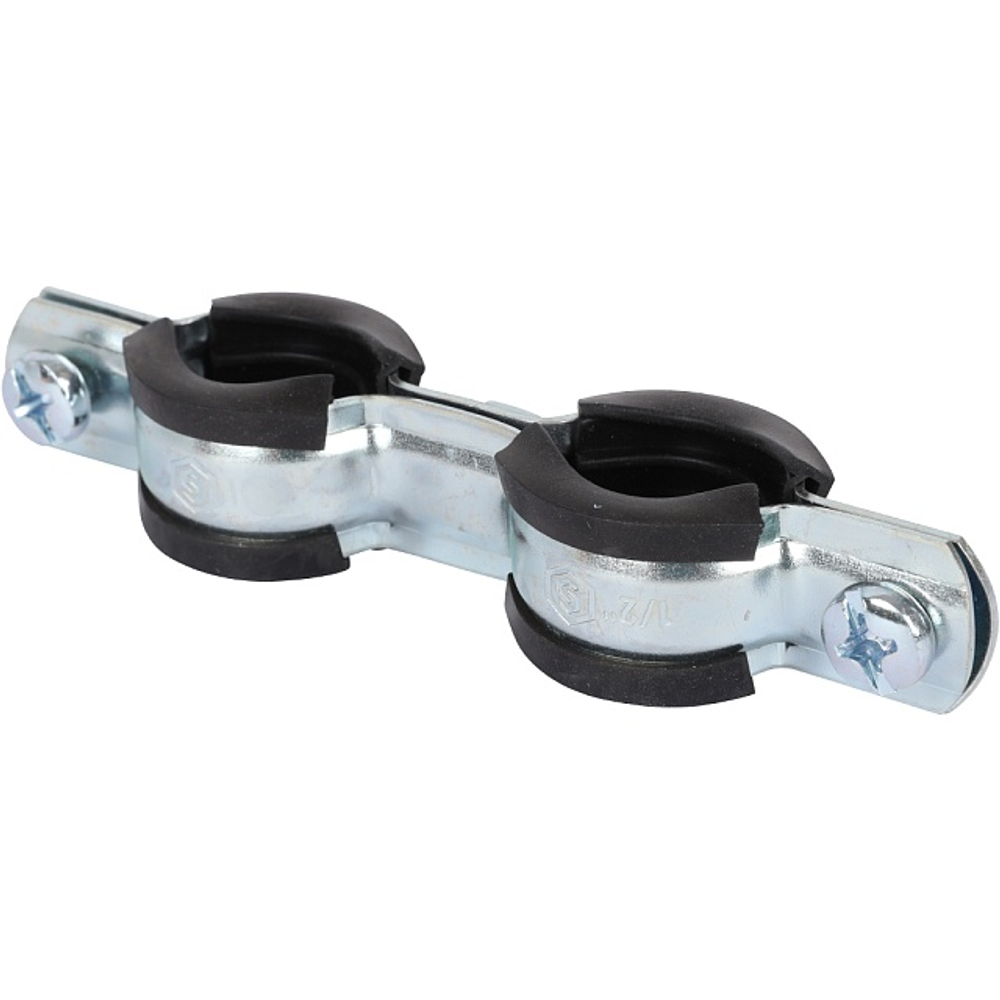 Хомут для труб двухвинтовой сдвоенный STOUT - 1/2" (20-24 мм, с шпилькой и дюбелем)