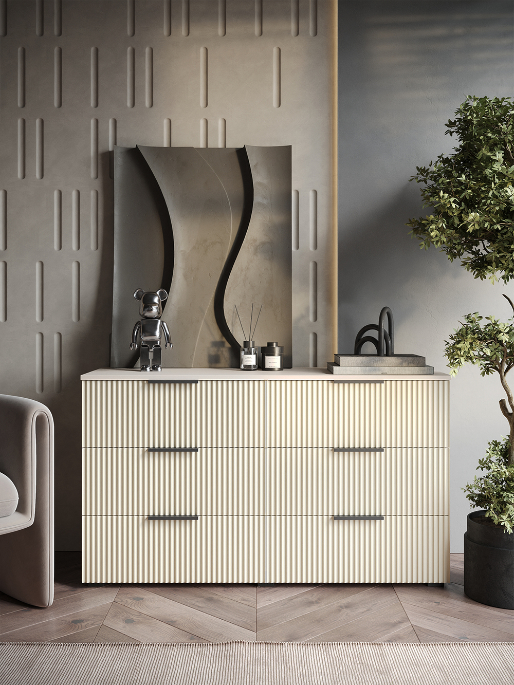 Комод Olympia для одежды, 6 ящиков, цвет бежевый, габариты 120х70х40 см