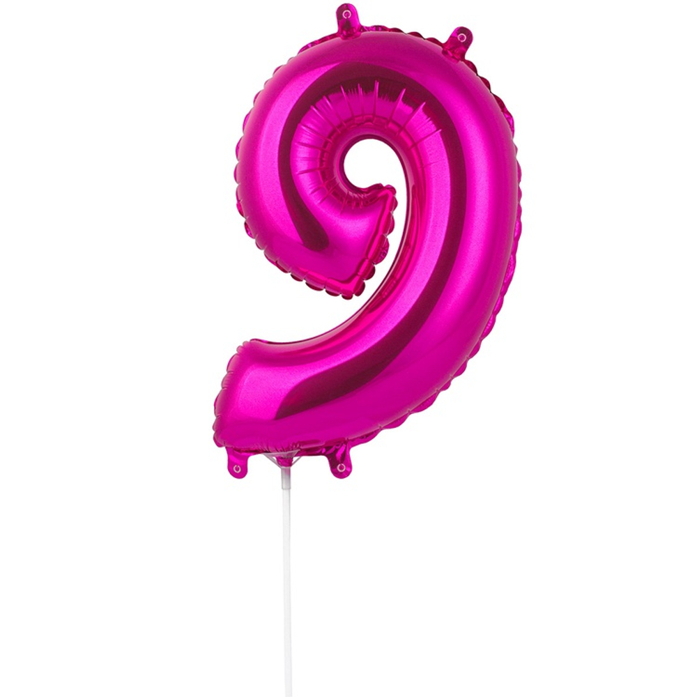 Шар фольгированный Цифра 9 40 см (Фуксия)